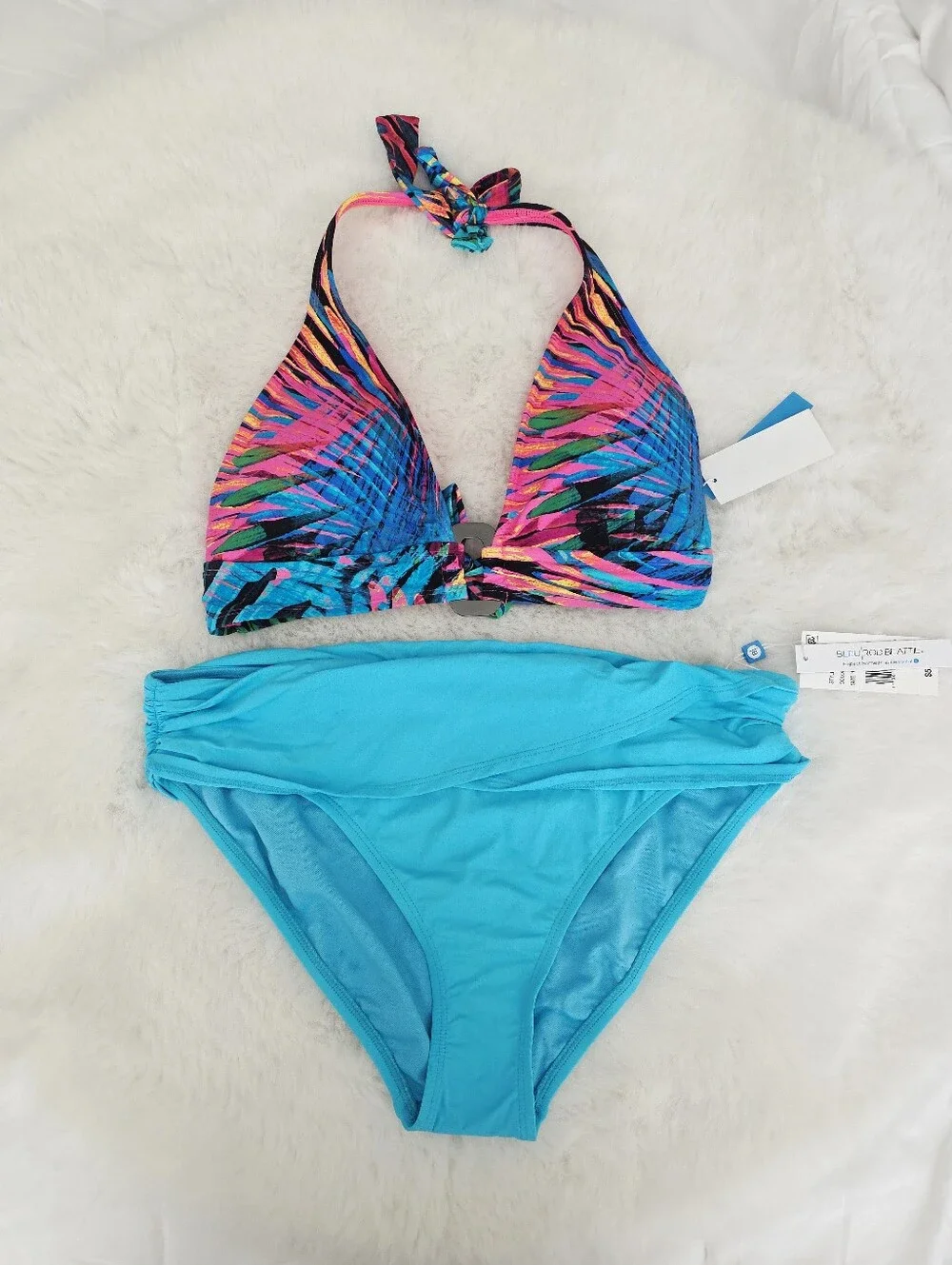 BLEU ROD BEATTIE👡 Banded Halter Bikini Top & Bottom SIZE 14